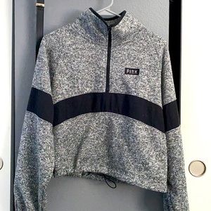 Grey cropped PINK half zipped and adjusted waist.